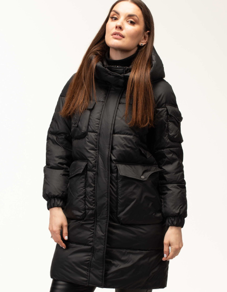 Біопуховик з капюшоном та декором на рукавчику