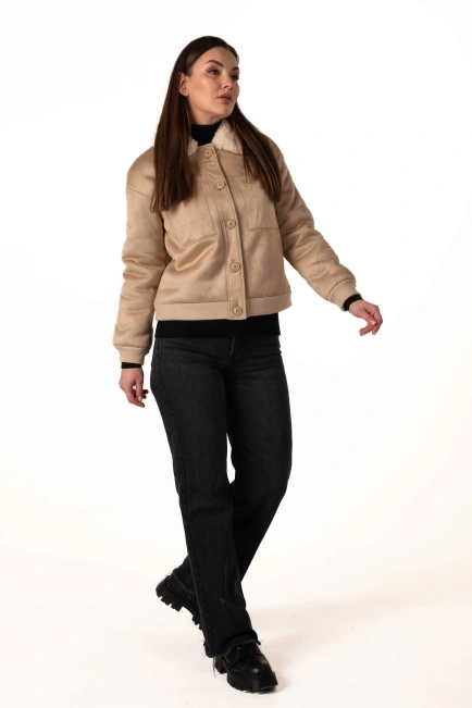 Женская эко-дублёнка на пуговицах-7