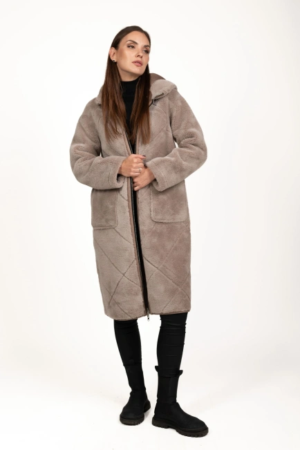 Жіноча штучна дублянка кавового кольору-10