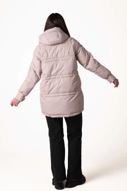 Пудровый биопуховик с капюшоном и кулисками-2