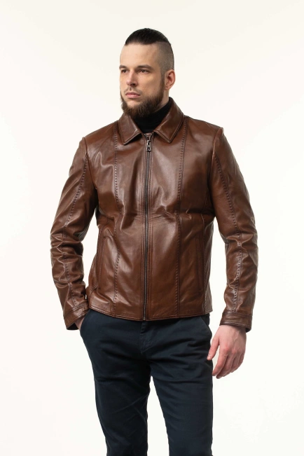 Світло-коричнева шкіряна куртка чоловіча-1