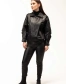 Жіноча чорна шкіряна куртка під резинку з комірцем-3