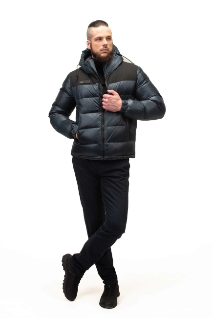 Мужской зимний биопуховик цвета морская волна-10