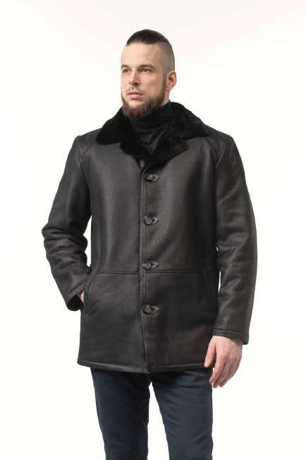 Чоловіча дублянка з натуральної овчини чорна-4
