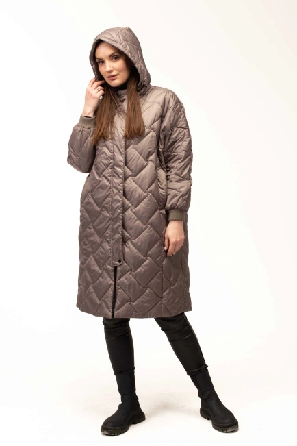 Подовжена демісезонна куртка кавова-10
