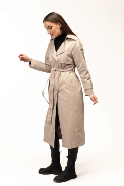 Жіночий текстильний тренч бежевий-5