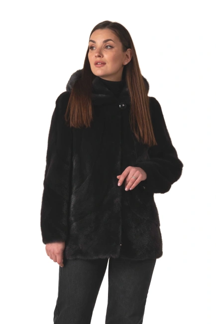 Женская норковая шуба графитового цвета зима-4