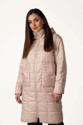 Жіноча демісезонна куртка з капюшоном беж стьобана