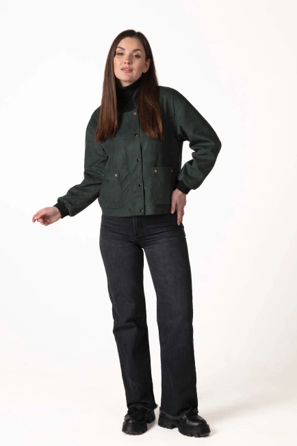 Жіноча куртка зі штучної замші зелена-3