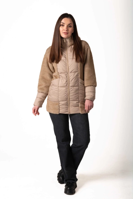 Биопуховик с экомехом бежевого цвета зима-10