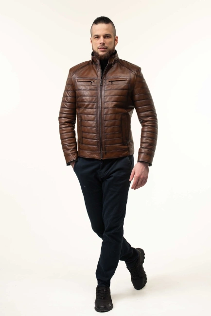 Дубленка мужская в коричневом цвете-5