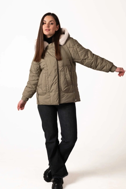 Биопуховик зелёного цвета с экомехом-8