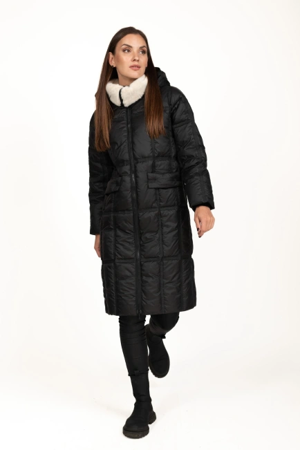 Жіночий біопуховик чорний зі стьобаний чорний-6