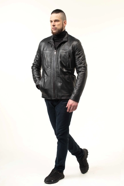 Шкіряна куртка чоловіча з коміром-5