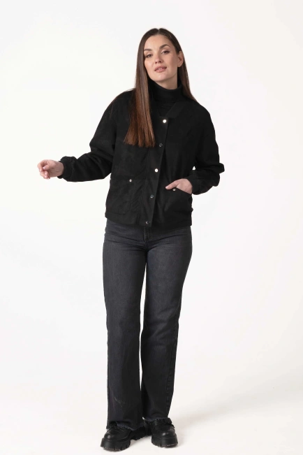 Жіноча куртка зі штучної замші чорна-3