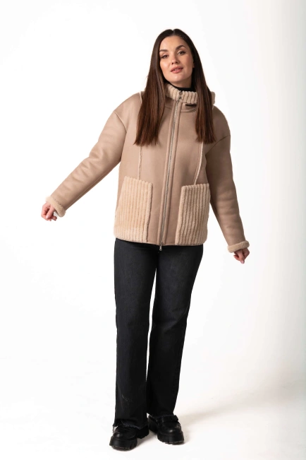 Женская двусторонняя экодублёнка на молнии-9