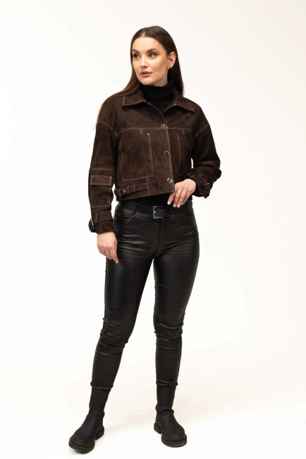 Жіноча замшева куртка з ремінцями-3