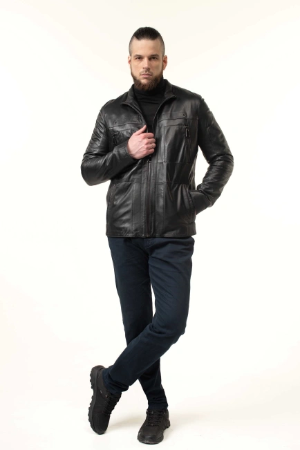 Шкіряна куртка чоловіча з коміром-8