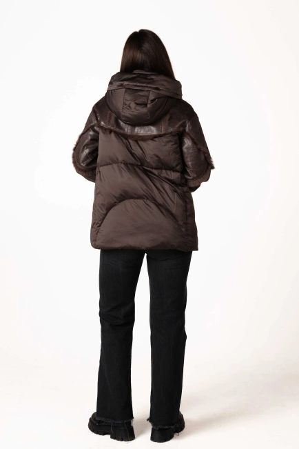 Биопуховик с кожаными и меховыми вставками-2