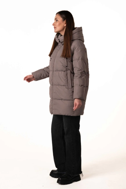 Кофейный биопуховик со съемным капюшоном-5