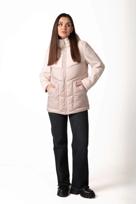 Зимний биопуховик с экомехом молочного цвета-7