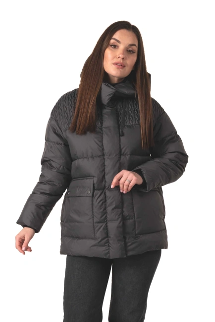 Темно-серый биопуховик с капюшоном-1