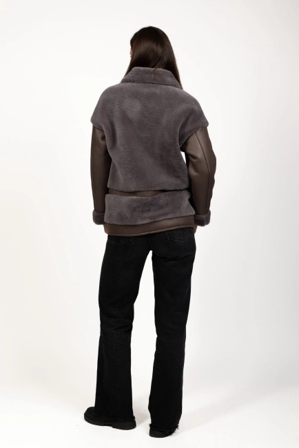 Жіноча штучна дублянка-косуха кавова-9