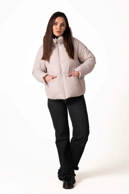 Зимний биопуховик бежевого цвета-9