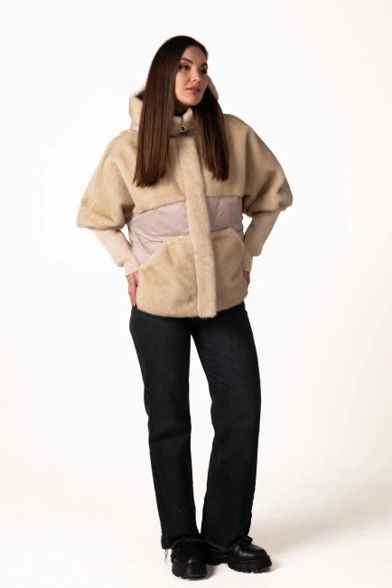 Женский биопуховик с экомехом бежевый-7