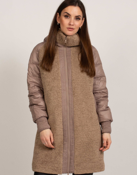 Куртка-пальто з мехом тедді кавового кольору