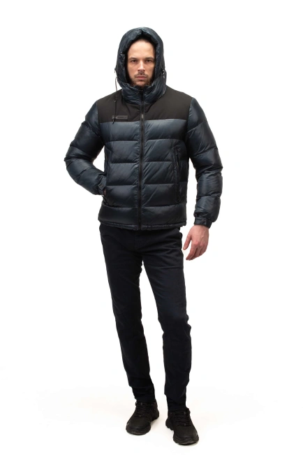 Мужской зимний биопуховик цвета морская волна-7