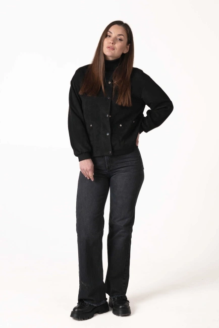 Жіноча куртка зі штучної замші чорна-4