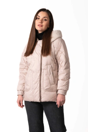 Біопуховик з екохутром світлий беж