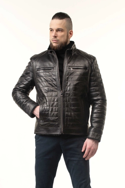 Чоловіча шкіряна дублянка з прострочкою-1