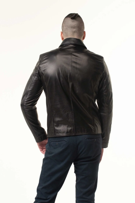 Шкіряна куртка чоловіча коричнева з комірцем-7