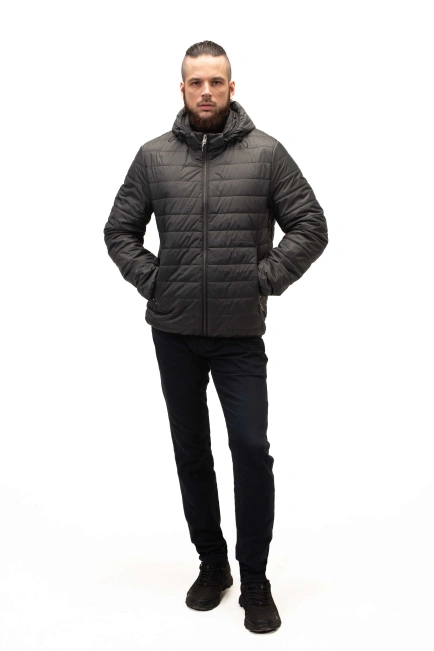 Чоловіча куртка сірого кольору стьобана-3