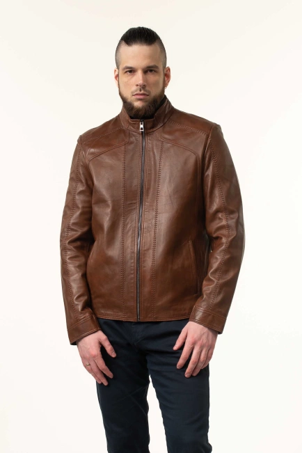Шкіряна куртка чоловіча коричнева з тонуванням-4