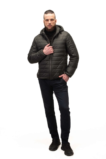 Мужская стёганая куртка цвета хаки-10