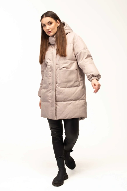 Біопуховик жіночий довгий беж-8