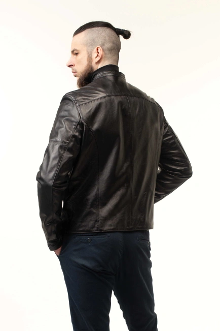 Чоловіча шкіряна куртка з кнопками на манжетах-6
