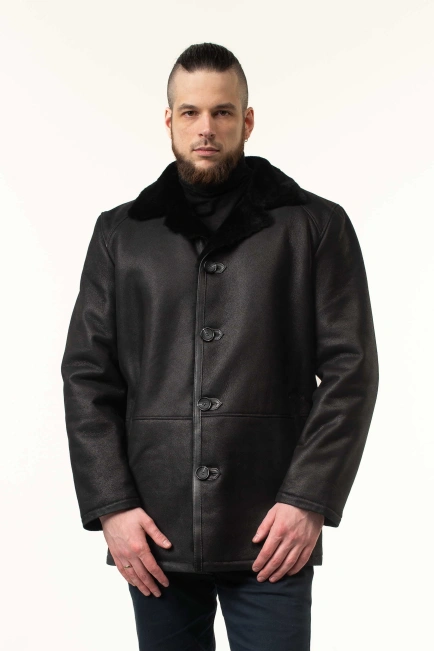 Чоловіча дублянка з натуральної овчини чорна-9