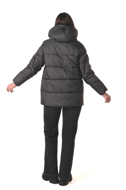 Темно-серый биопуховик с капюшоном-2