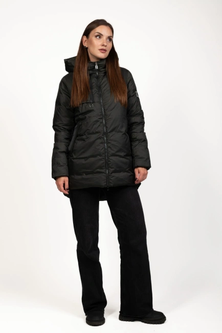 Жіночий зимовий пуховик зелений з біопухом-8