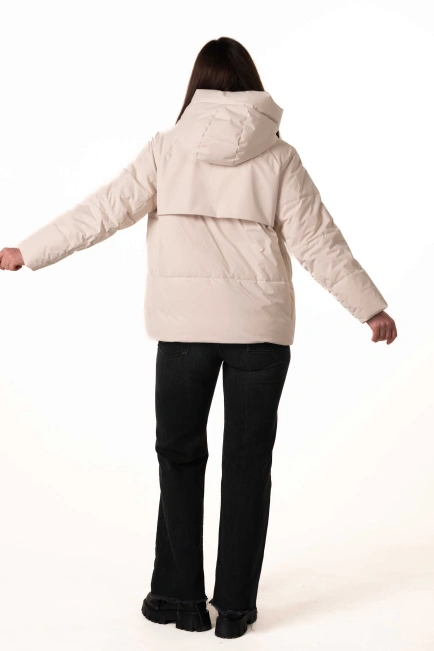 Молочный биопуховик с капюшоном и карманами-2