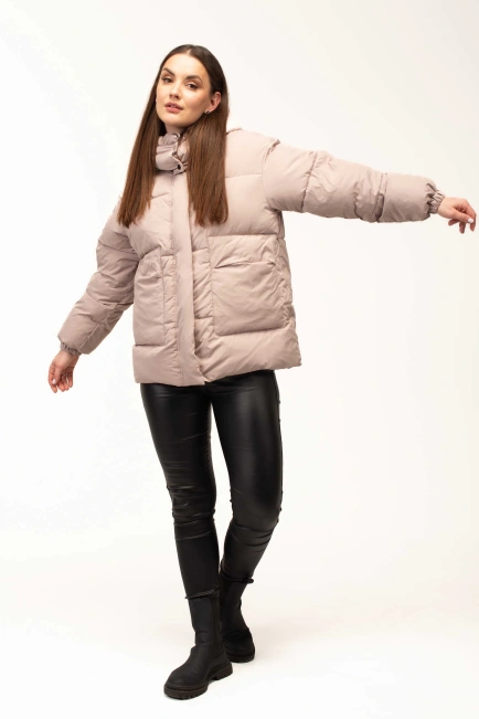 Жіночий бежевий біопуховик на холодну зиму-6