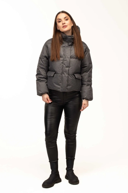 Біопуховик жіночий зимовий у клітинку-3