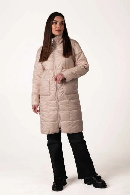 Жіноча демісезонна куртка з капюшоном беж стьобана-8