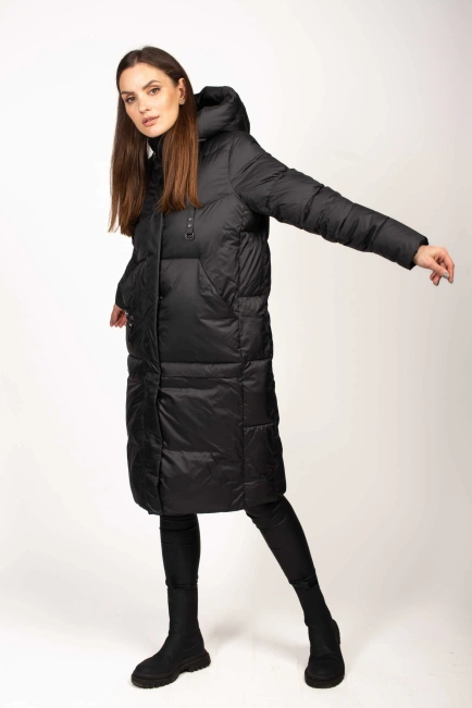 Біопуховик чорний з декором на кишені-4