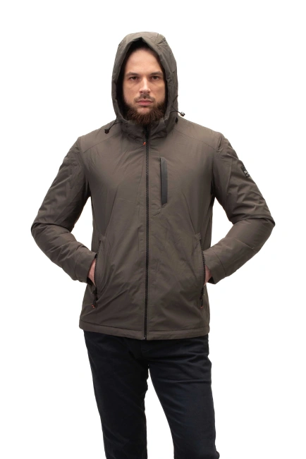 Мужская куртка серого цвета прямого кроя-6