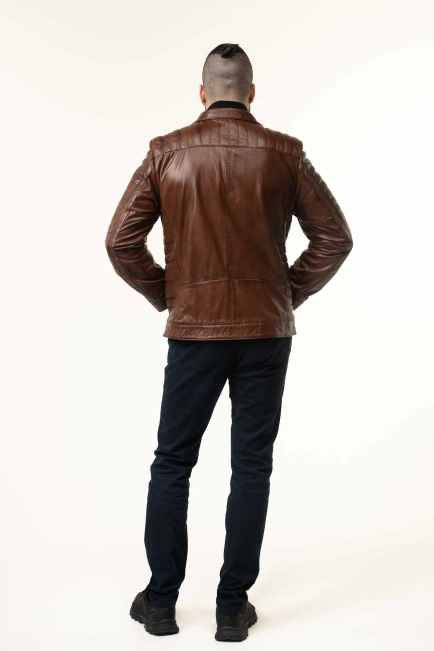 Шкіряна куртка коричнева з темними швами-2